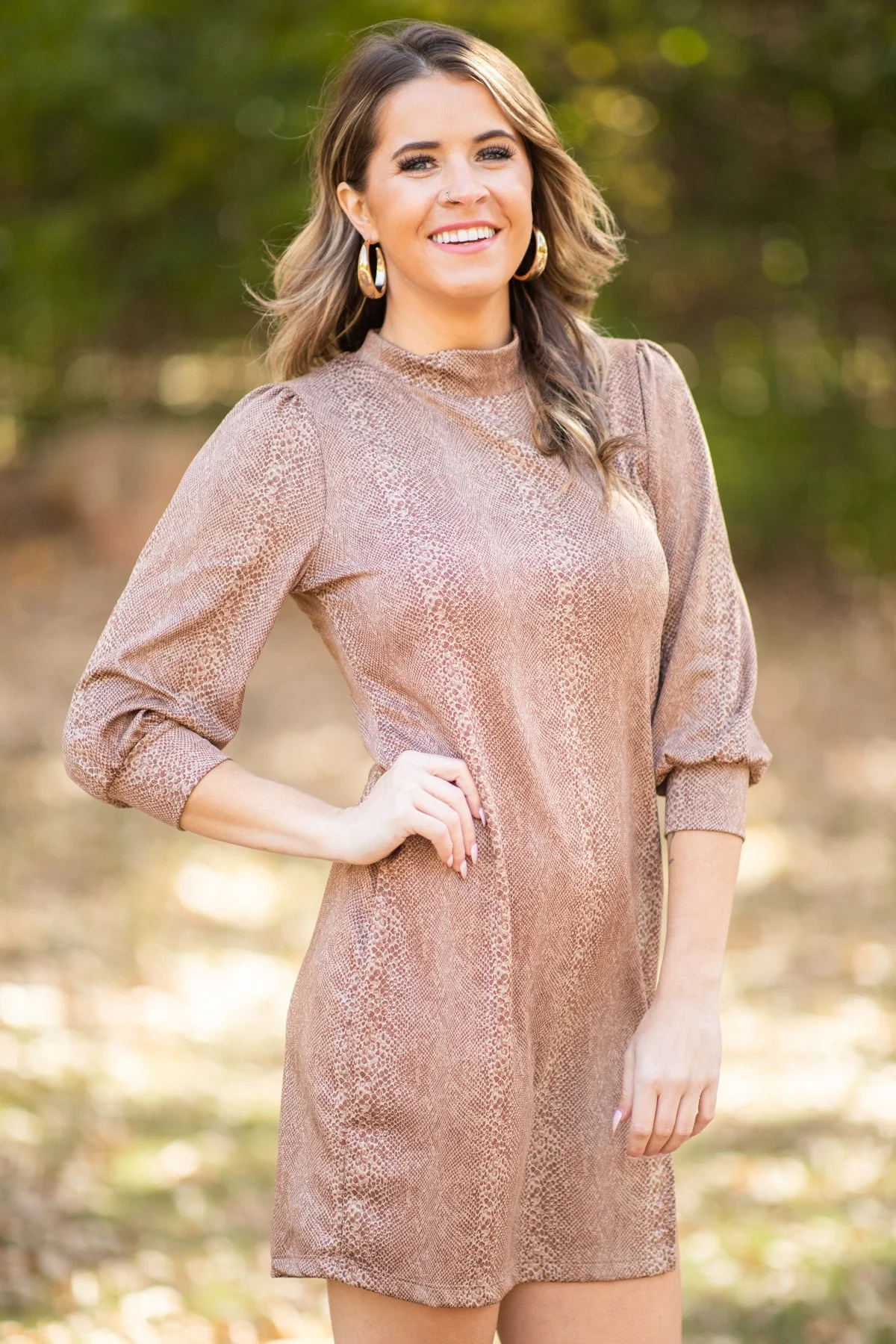Brown Animal Print Dress With Side Slit